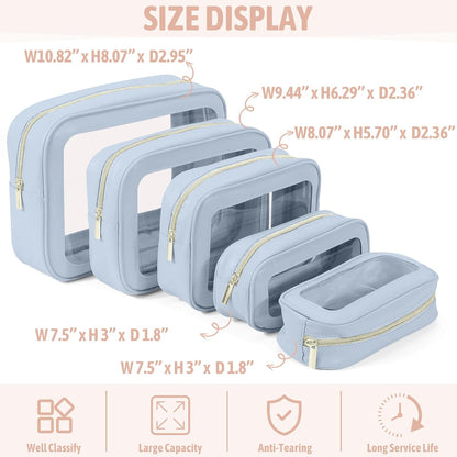 Clear Toiletry Bag,TSA Approved Travel Makeup Pouch with Zipper for Cosmetics and Toiletries，Diaper Bag Organizer Pouch Set,Women's Purse Organizer and Clear Car Bag