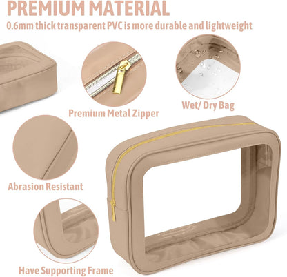 Clear Toiletry Bag,TSA Approved Travel Makeup Pouch with Zipper for Cosmetics and Toiletries，Diaper Bag Organizer Pouch Set,Women's Purse Organizer and Clear Car Bag