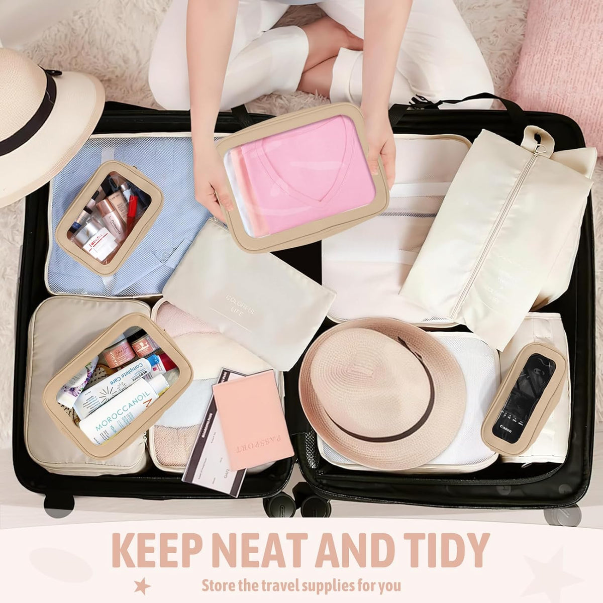 Clear Toiletry Bag,TSA Approved Travel Makeup Pouch with Zipper for Cosmetics and Toiletries，Diaper Bag Organizer Pouch Set,Women's Purse Organizer and Clear Car Bag