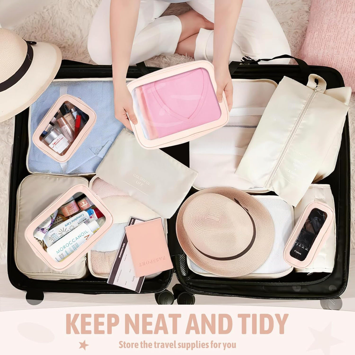 Clear Toiletry Bag,TSA Approved Travel Makeup Pouch with Zipper for Cosmetics and Toiletries，Diaper Bag Organizer Pouch Set,Women's Purse Organizer and Clear Car Bag