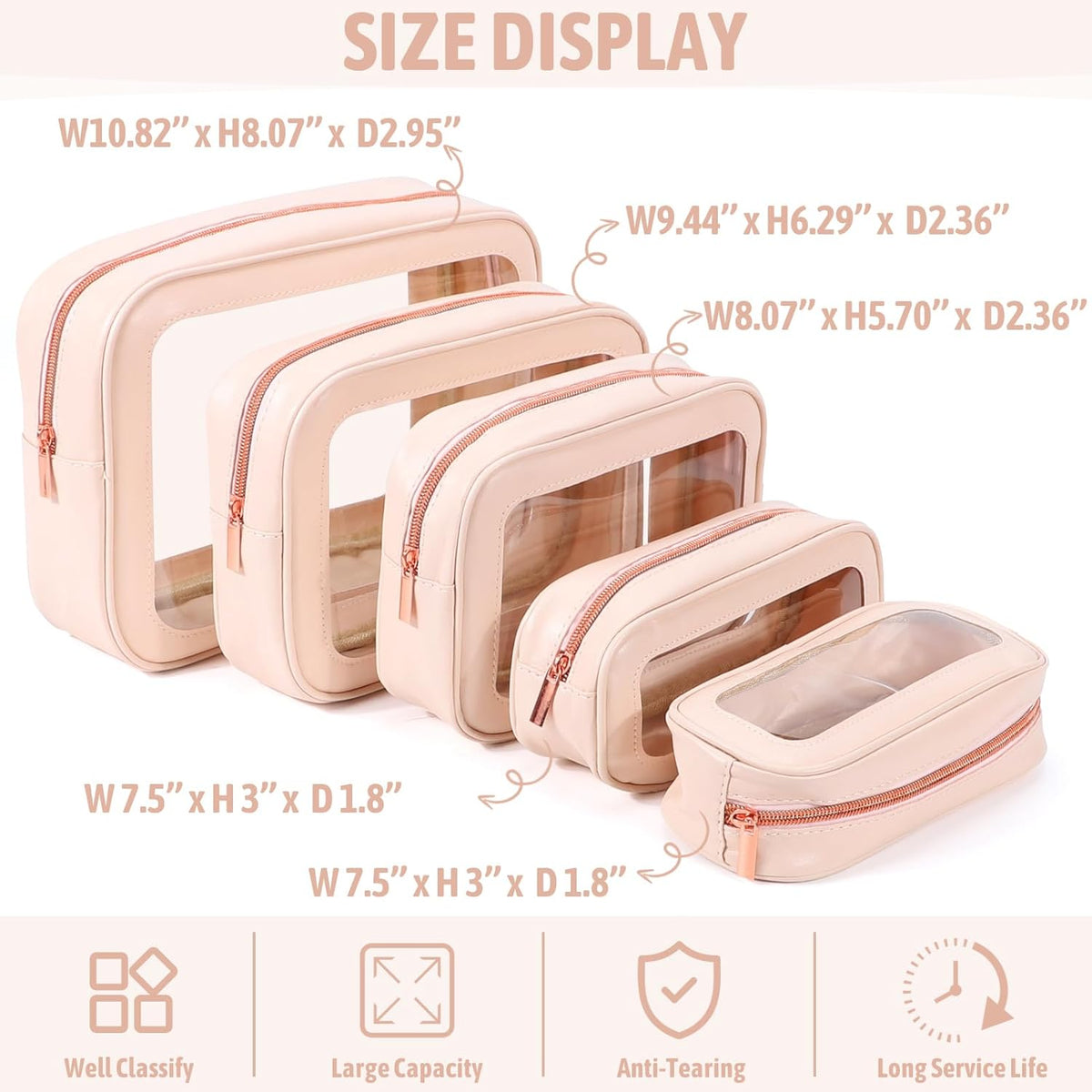 Clear Toiletry Bag,TSA Approved Travel Makeup Pouch with Zipper for Cosmetics and Toiletries，Diaper Bag Organizer Pouch Set,Women's Purse Organizer and Clear Car Bag