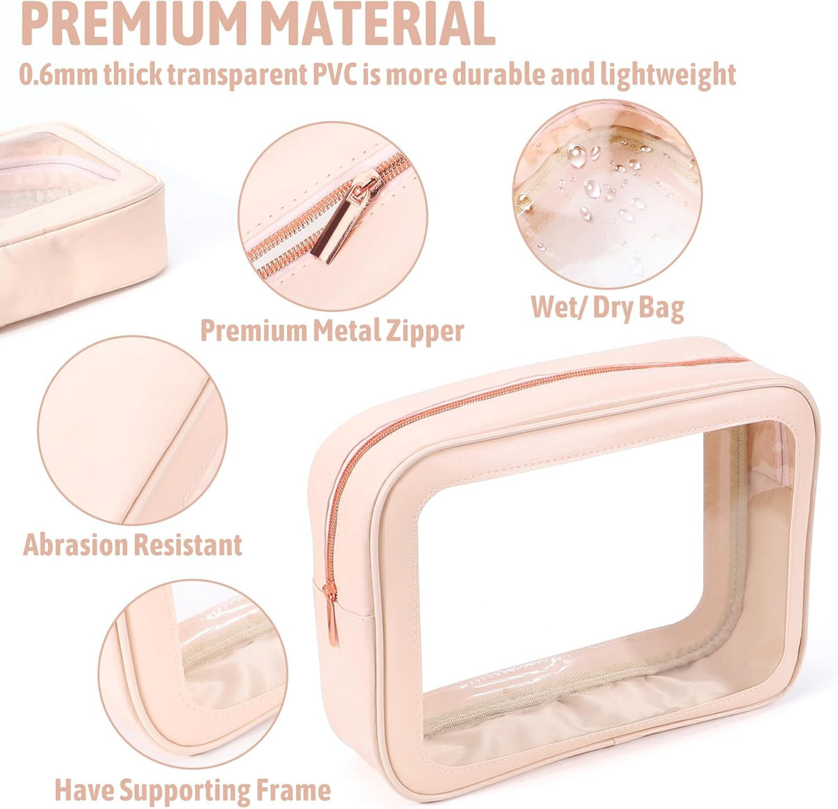 Clear Toiletry Bag,TSA Approved Travel Makeup Pouch with Zipper for Cosmetics and Toiletries，Diaper Bag Organizer Pouch Set,Women's Purse Organizer and Clear Car Bag
