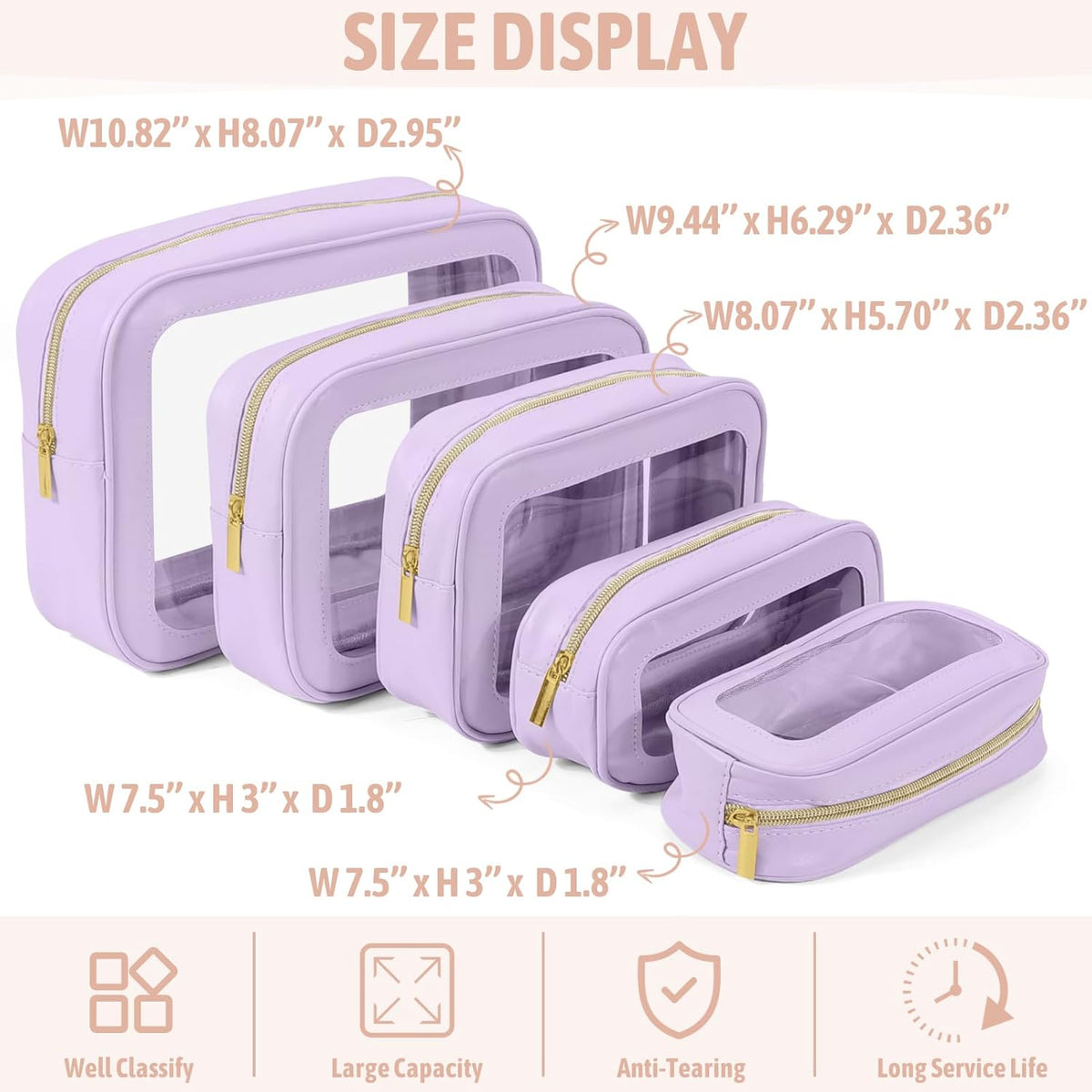Clear Toiletry Bag,TSA Approved Travel Makeup Pouch with Zipper for Cosmetics and Toiletries，Diaper Bag Organizer Pouch Set,Women's Purse Organizer and Clear Car Bag