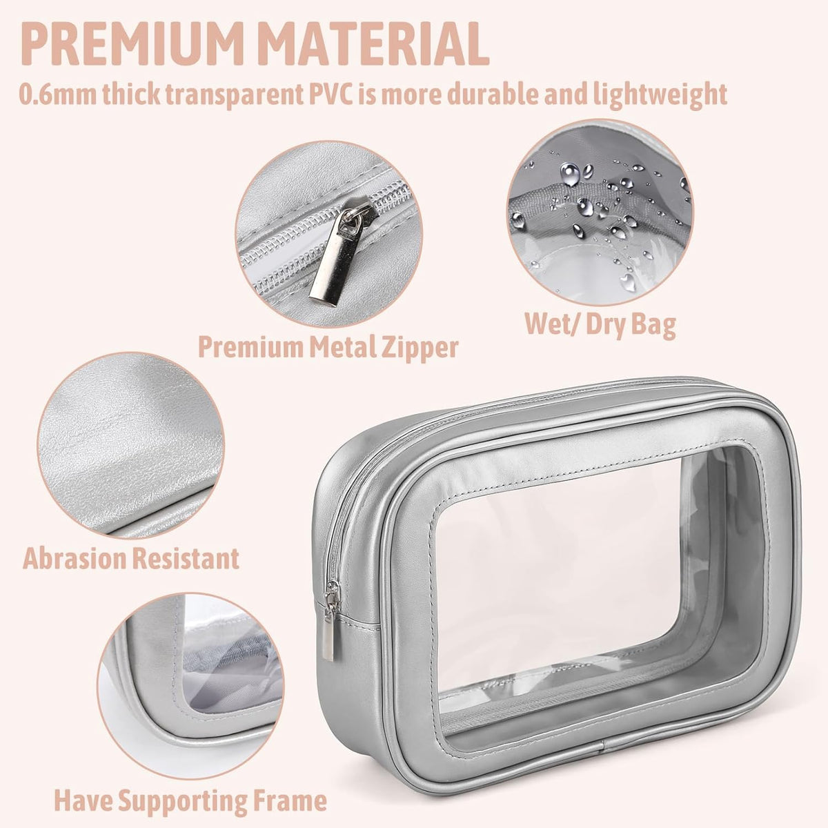 Clear Toiletry Bag,TSA Approved Travel Makeup Pouch with Zipper for Cosmetics and Toiletries，Diaper Bag Organizer Pouch Set,Women's Purse Organizer and Clear Car Bag