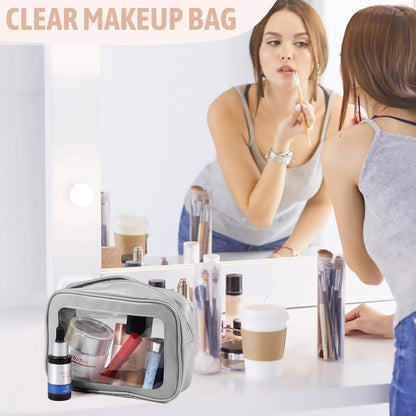 Clear Toiletry Bag,TSA Approved Travel Makeup Pouch with Zipper for Cosmetics and Toiletries，Diaper Bag Organizer Pouch Set,Women's Purse Organizer and Clear Car Bag