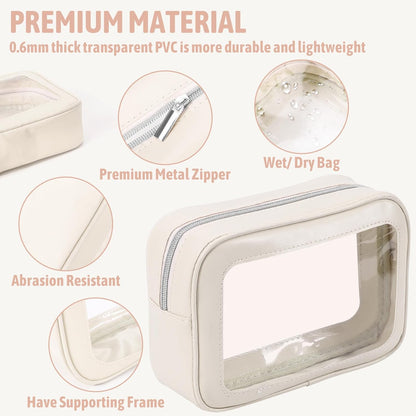 Clear Toiletry Bag,TSA Approved Travel Makeup Pouch with Zipper for Cosmetics and Toiletries，Diaper Bag Organizer Pouch Set,Women's Purse Organizer and Clear Car Bag