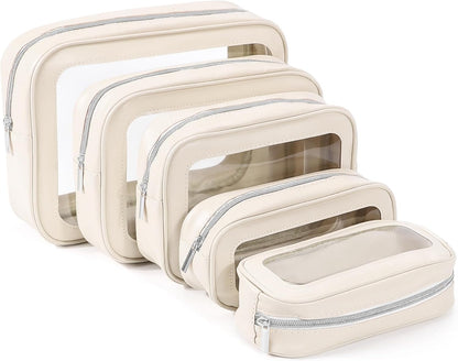 Clear Toiletry Bag,TSA Approved Travel Makeup Pouch with Zipper for Cosmetics and Toiletries，Diaper Bag Organizer Pouch Set,Women's Purse Organizer and Clear Car Bag