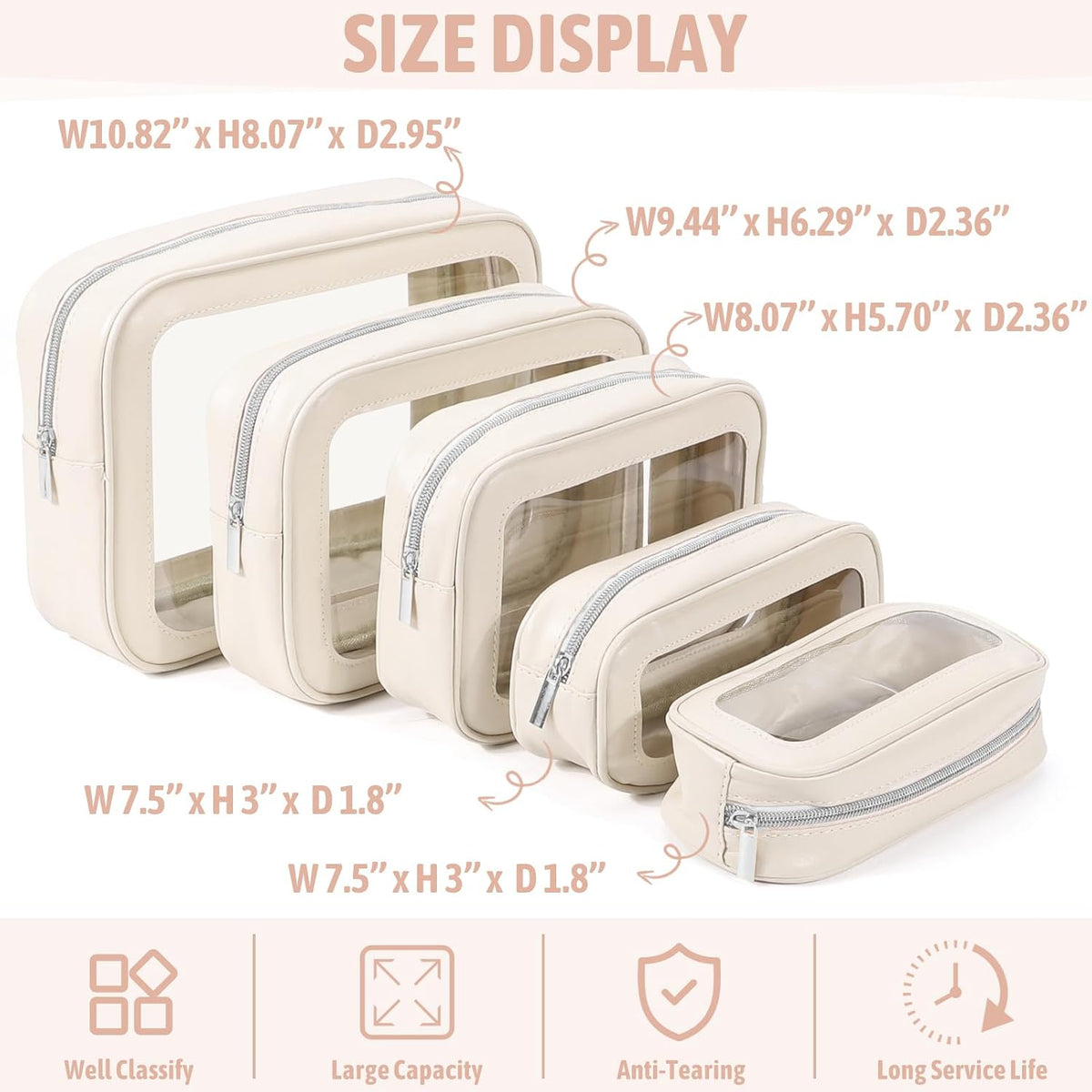 Clear Toiletry Bag,TSA Approved Travel Makeup Pouch with Zipper for Cosmetics and Toiletries，Diaper Bag Organizer Pouch Set,Women's Purse Organizer and Clear Car Bag