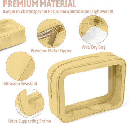 Clear Toiletry Bag,TSA Approved Travel Makeup Pouch with Zipper for Cosmetics and Toiletries，Diaper Bag Organizer Pouch Set,Women's Purse Organizer and Clear Car Bag