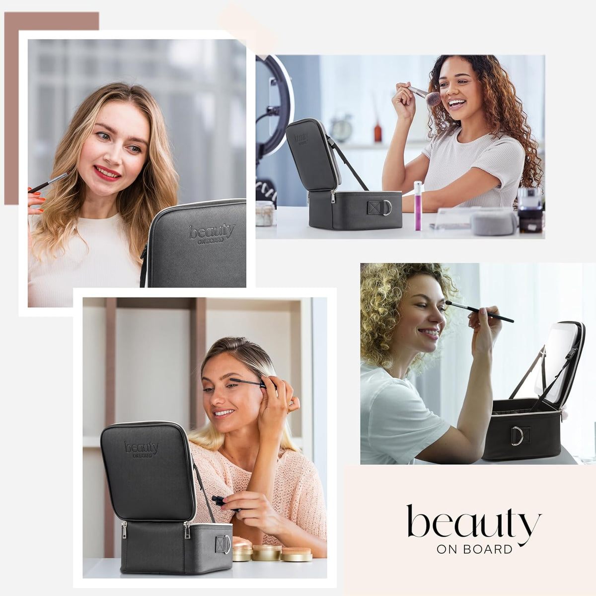 Makeup Bag with LED Mirror, PU Leather Makeup Case - 3 Adjustable Brightness Levels, Lighted Cosmetic Case with Mirror, Dividers - Make Up Portable Storage Travel Organizer with Handle