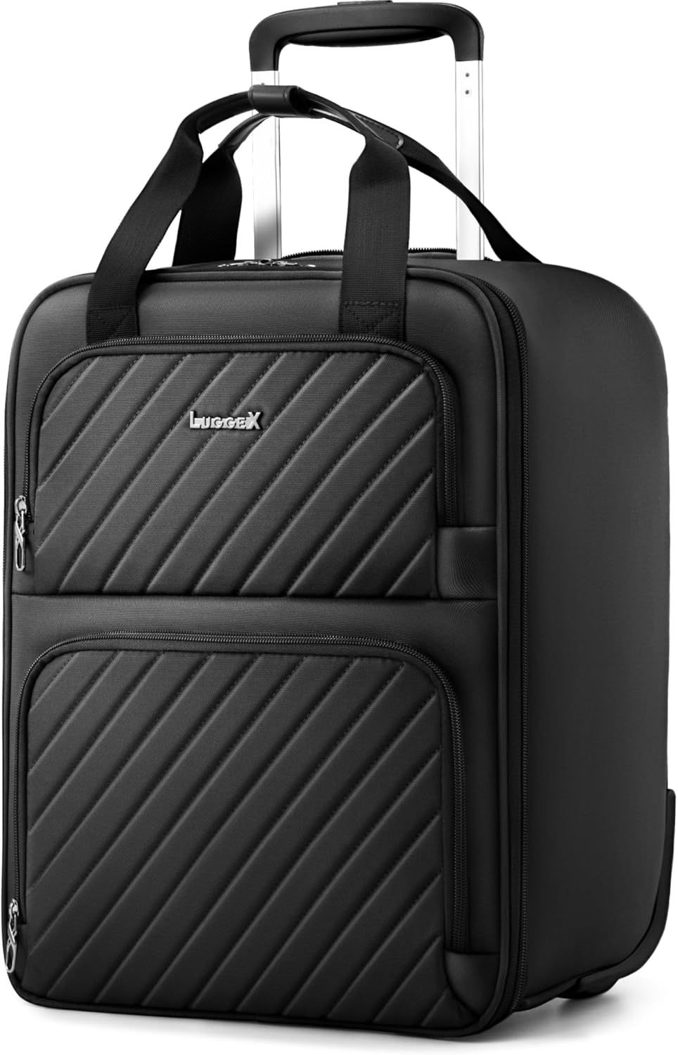 LUGGEX Underseat Carry On Luggage with Wheels, UDK-Plus Large-Capacity Lightweight Soft Sided Personal Item Suitcase for Short Trips (UX-Core, Navy Blue, 16 Inch)