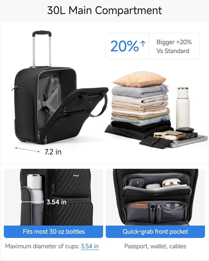 LUGGEX Underseat Carry On Luggage with Wheels, UDK-Plus Large-Capacity Lightweight Soft Sided Personal Item Suitcase for Short Trips (UX-Core, Navy Blue, 16 Inch)