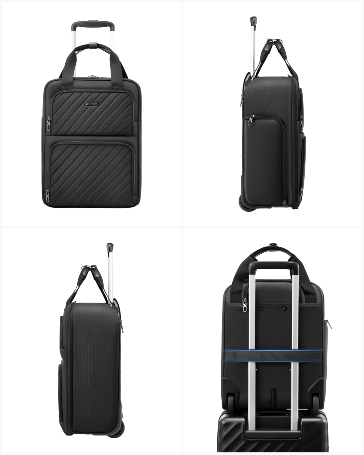 LUGGEX Underseat Carry On Luggage with Wheels, UDK-Plus Large-Capacity Lightweight Soft Sided Personal Item Suitcase for Short Trips (UX-Core, Navy Blue, 16 Inch)