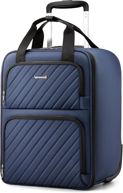 LUGGEX Underseat Carry On Luggage with Wheels, UDK-Plus Large-Capacity Lightweight Soft Sided Personal Item Suitcase for Short Trips (UX-Core, Navy Blue, 16 Inch)