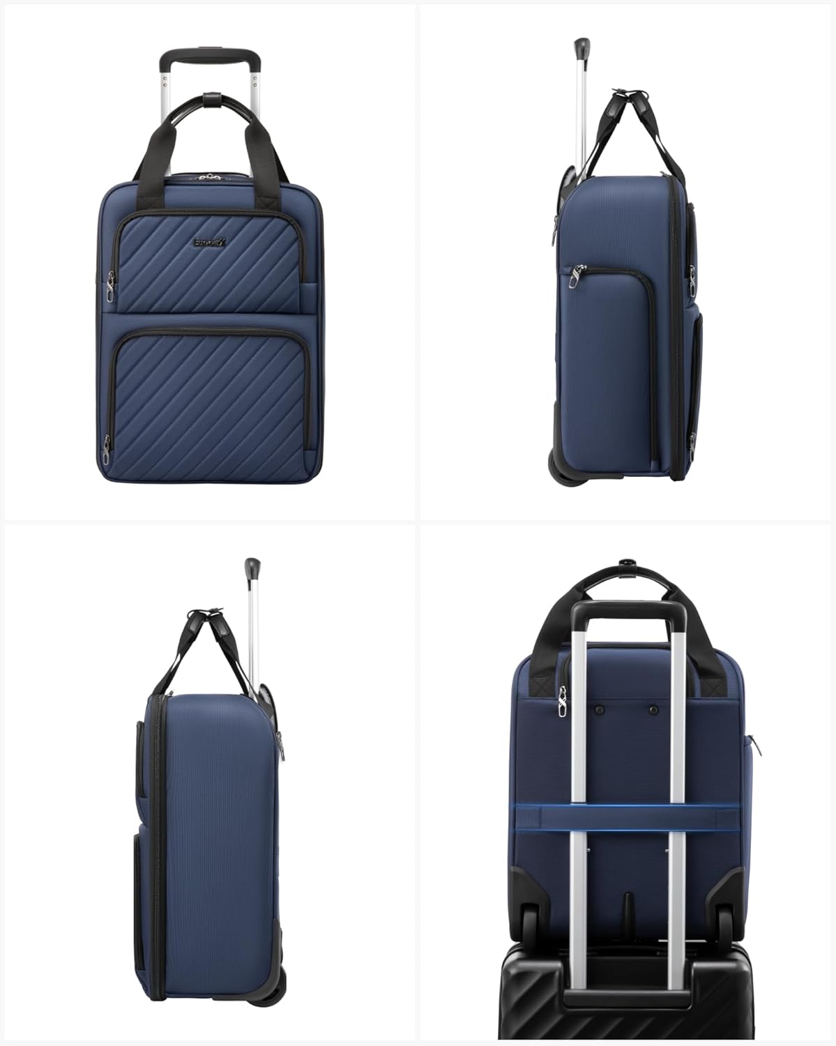 LUGGEX Underseat Carry On Luggage with Wheels, UDK-Plus Large-Capacity Lightweight Soft Sided Personal Item Suitcase for Short Trips (UX-Core, Navy Blue, 16 Inch)