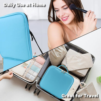 Travel Makeup Bag with LED Mirror Travel Makeup Organizer with 3 Lighted Settings, Adjustable Dividers and Makeup Brush Storage Bag Black