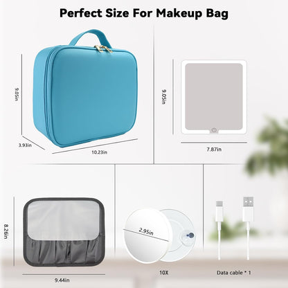 Travel Makeup Bag with LED Mirror Travel Makeup Organizer with 3 Lighted Settings, Adjustable Dividers and Makeup Brush Storage Bag Black