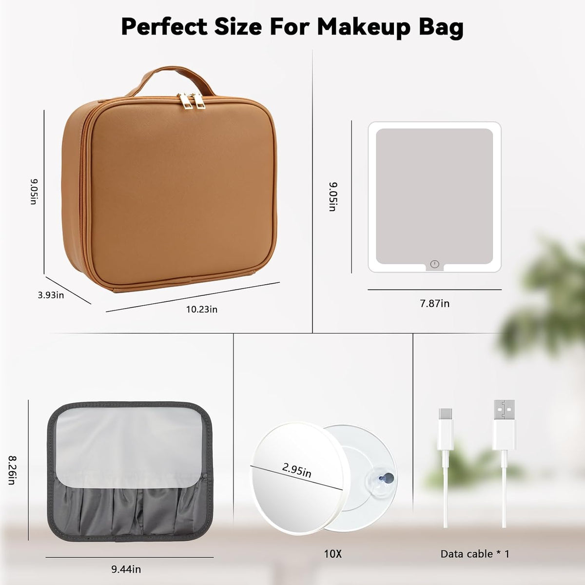 Travel Makeup Bag with LED Mirror Travel Makeup Organizer with 3 Lighted Settings, Adjustable Dividers and Makeup Brush Storage Bag Black