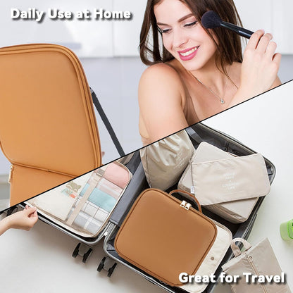 Travel Makeup Bag with LED Mirror Travel Makeup Organizer with 3 Lighted Settings, Adjustable Dividers and Makeup Brush Storage Bag Black
