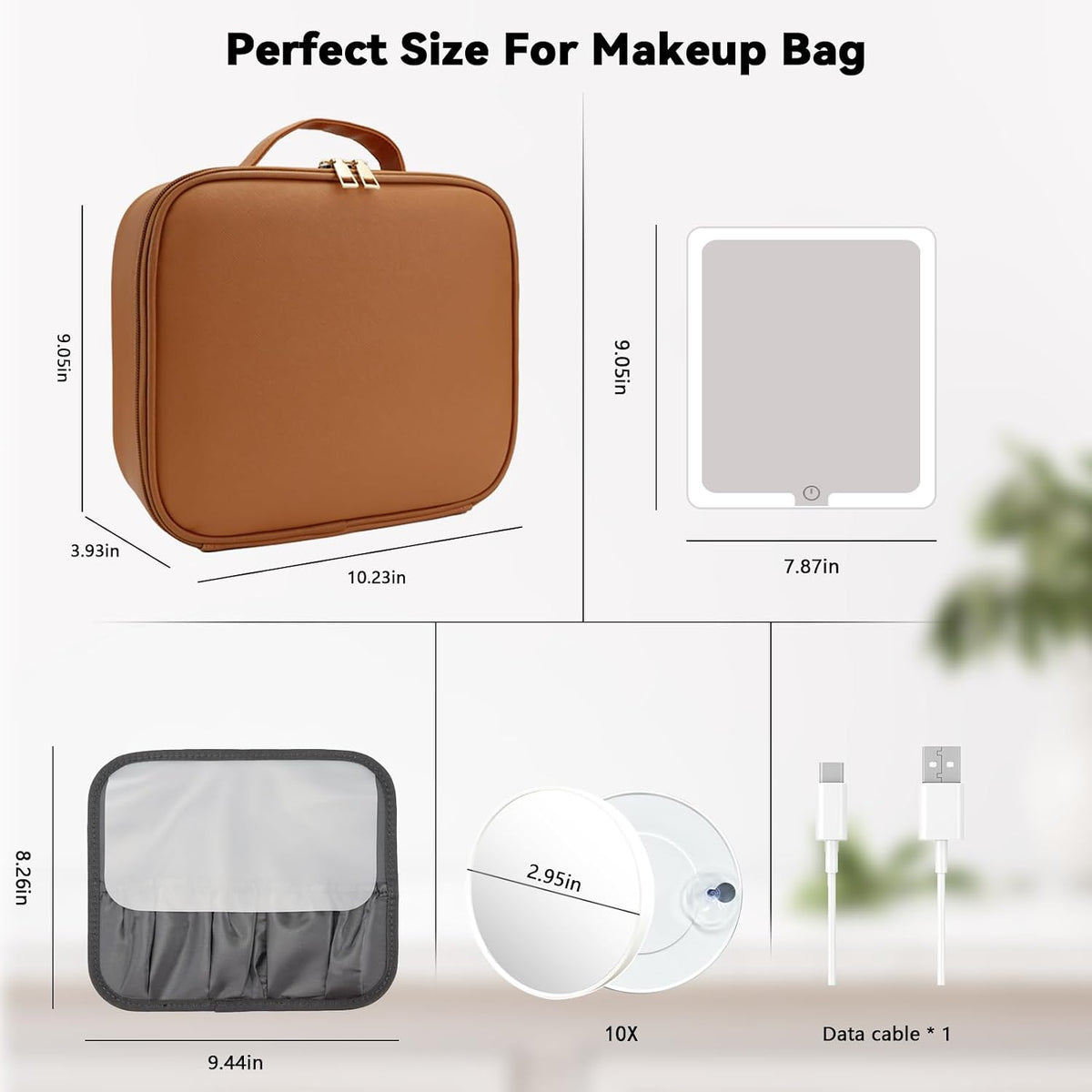 Travel Makeup Bag with LED Mirror Travel Makeup Organizer with 3 Lighted Settings, Adjustable Dividers and Makeup Brush Storage Bag Black