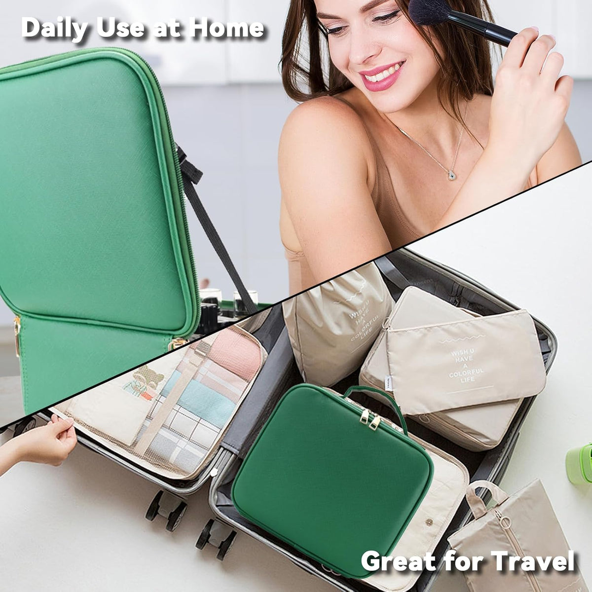 Travel Makeup Bag with LED Mirror Travel Makeup Organizer with 3 Lighted Settings, Adjustable Dividers and Makeup Brush Storage Bag Black