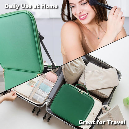 Travel Makeup Bag with LED Mirror Travel Makeup Organizer with 3 Lighted Settings, Adjustable Dividers and Makeup Brush Storage Bag Black