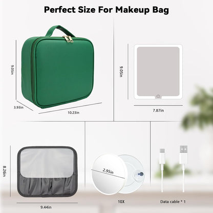 Travel Makeup Bag with LED Mirror Travel Makeup Organizer with 3 Lighted Settings, Adjustable Dividers and Makeup Brush Storage Bag Black