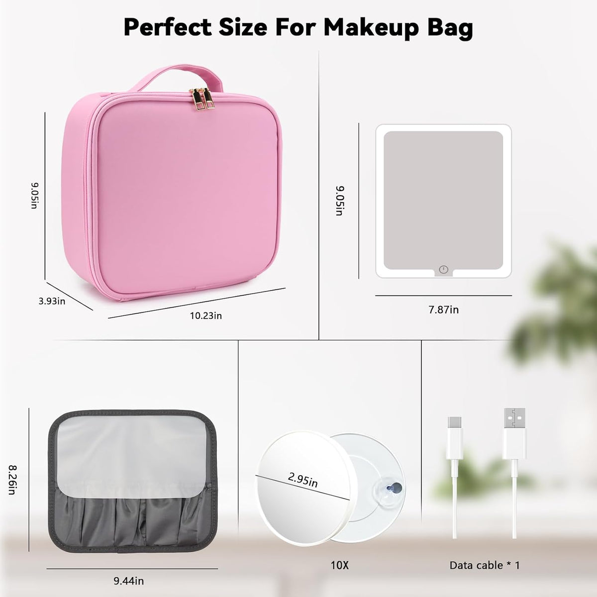 Travel Makeup Bag with LED Mirror Travel Makeup Organizer with 3 Lighted Settings, Adjustable Dividers and Makeup Brush Storage Bag Black