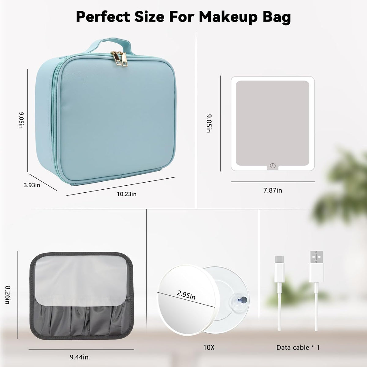 Travel Makeup Bag with LED Mirror Travel Makeup Organizer with 3 Lighted Settings, Adjustable Dividers and Makeup Brush Storage Bag Black