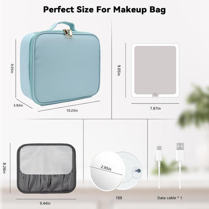 Travel Makeup Bag with LED Mirror Travel Makeup Organizer with 3 Lighted Settings, Adjustable Dividers and Makeup Brush Storage Bag Black