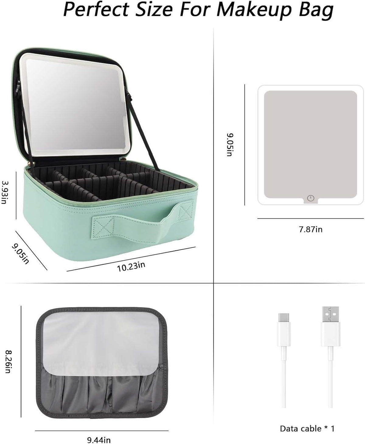 Travel Makeup Bag with LED Mirror Travel Makeup Organizer with 3 Lighted Settings, Adjustable Dividers and Makeup Brush Storage Bag Black