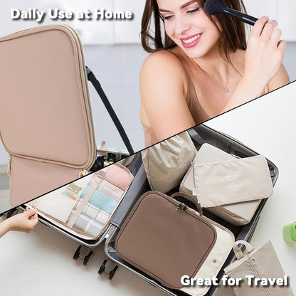 Travel Makeup Bag with LED Mirror Travel Makeup Organizer with 3 Lighted Settings, Adjustable Dividers and Makeup Brush Storage Bag Black