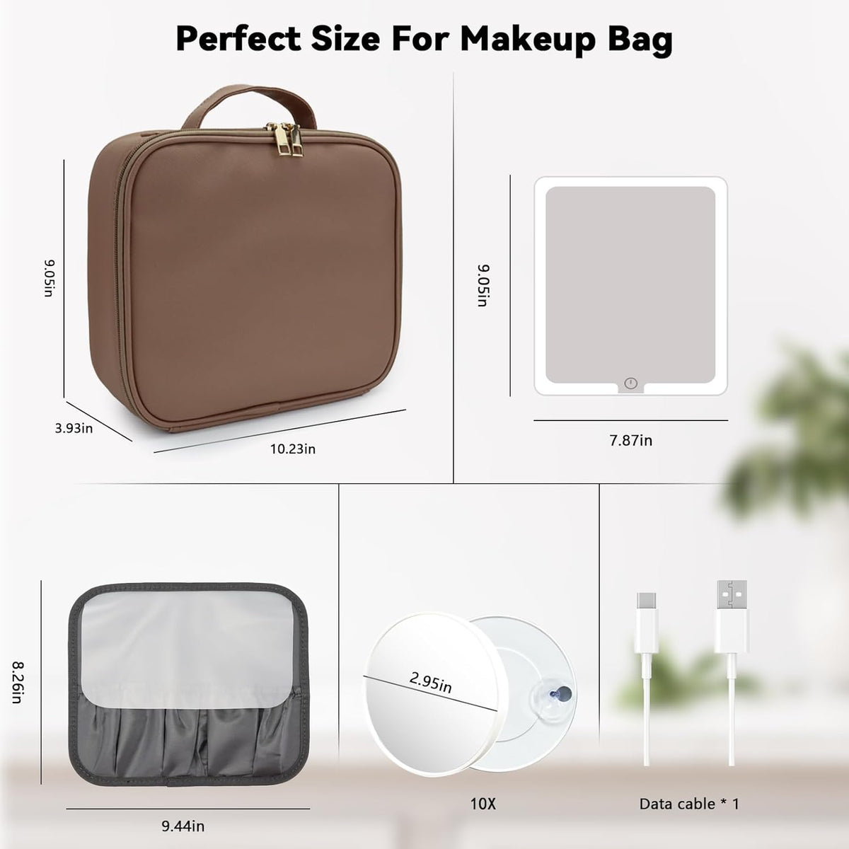 Travel Makeup Bag with LED Mirror Travel Makeup Organizer with 3 Lighted Settings, Adjustable Dividers and Makeup Brush Storage Bag Black