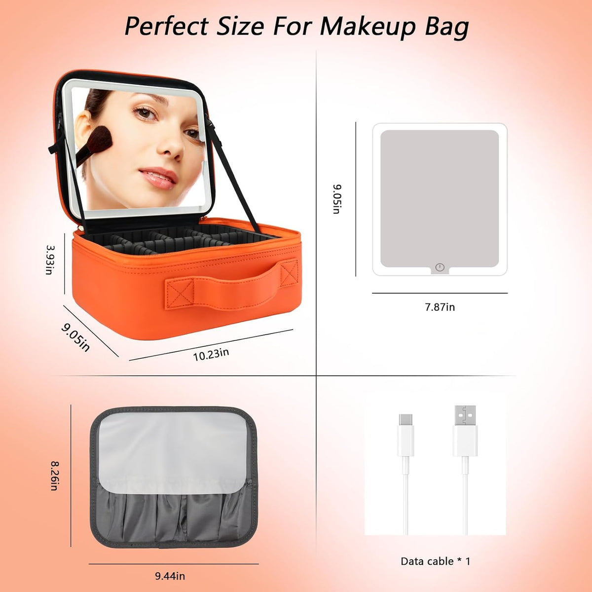 Travel Makeup Bag with LED Mirror Travel Makeup Organizer with 3 Lighted Settings, Adjustable Dividers and Makeup Brush Storage Bag Black