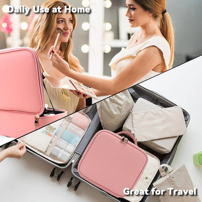 Travel Makeup Bag with LED Mirror Travel Makeup Organizer with 3 Lighted Settings, Adjustable Dividers and Makeup Brush Storage Bag Black