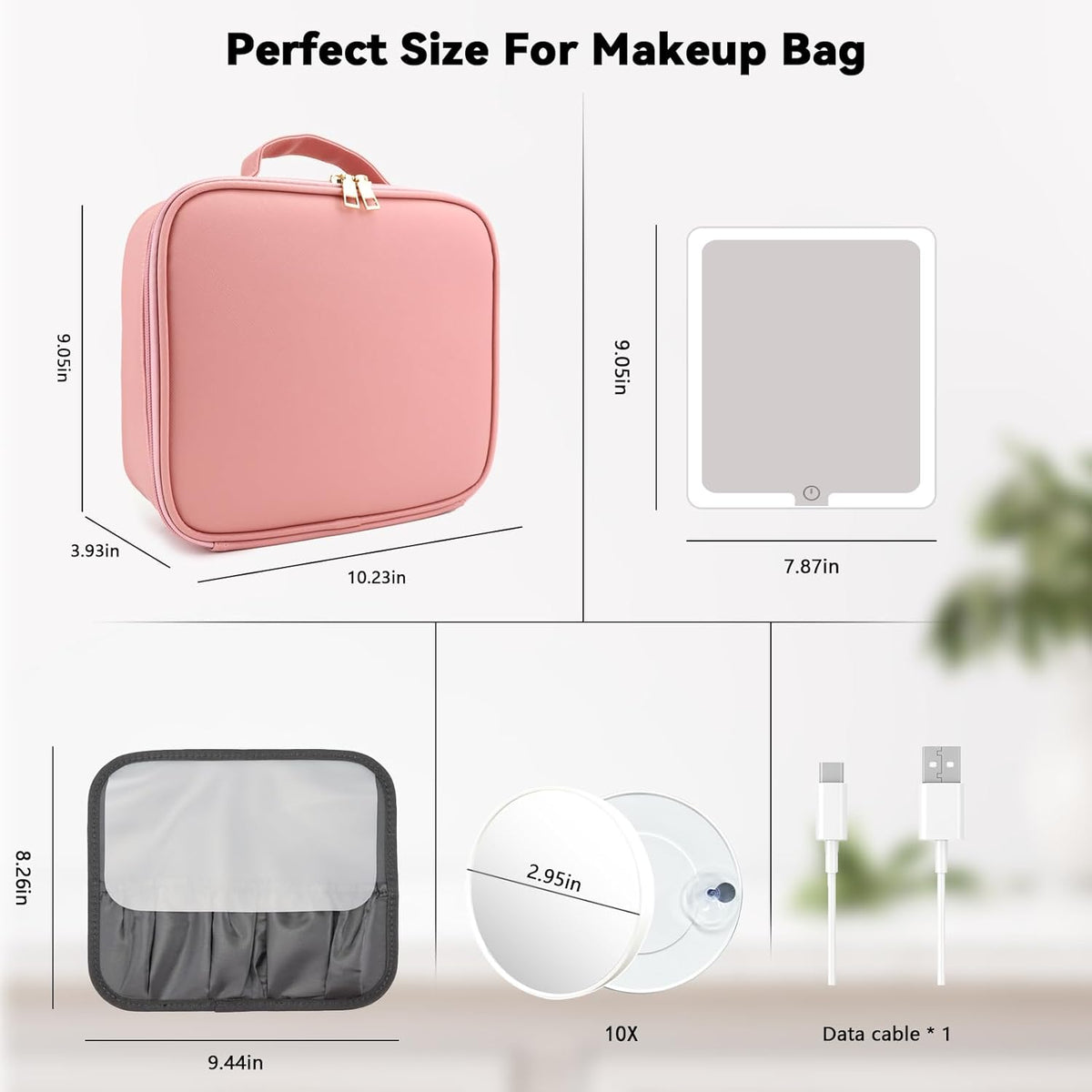 Travel Makeup Bag with LED Mirror Travel Makeup Organizer with 3 Lighted Settings, Adjustable Dividers and Makeup Brush Storage Bag Black