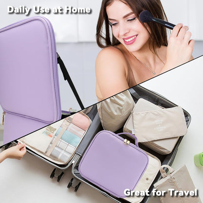 Travel Makeup Bag with LED Mirror Travel Makeup Organizer with 3 Lighted Settings, Adjustable Dividers and Makeup Brush Storage Bag Black
