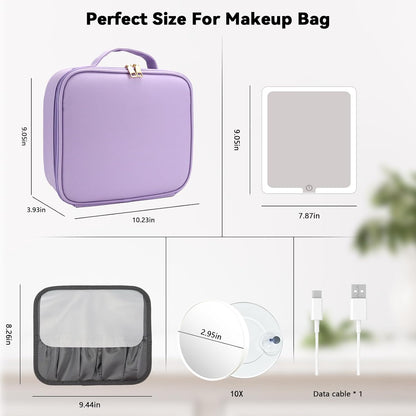 Travel Makeup Bag with LED Mirror Travel Makeup Organizer with 3 Lighted Settings, Adjustable Dividers and Makeup Brush Storage Bag Black