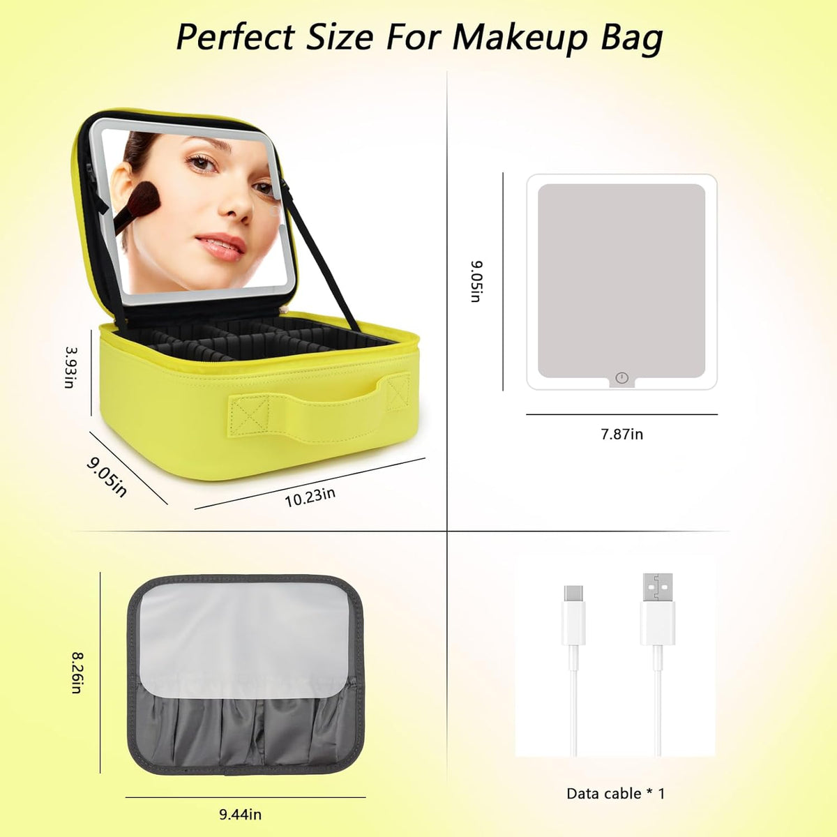 Travel Makeup Bag with LED Mirror Travel Makeup Organizer with 3 Lighted Settings, Adjustable Dividers and Makeup Brush Storage Bag Black