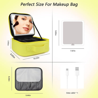 Travel Makeup Bag with LED Mirror Travel Makeup Organizer with 3 Lighted Settings, Adjustable Dividers and Makeup Brush Storage Bag Black