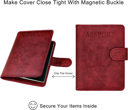 Passport Holder Cover Case RFID Passport Travel Wallet, Red