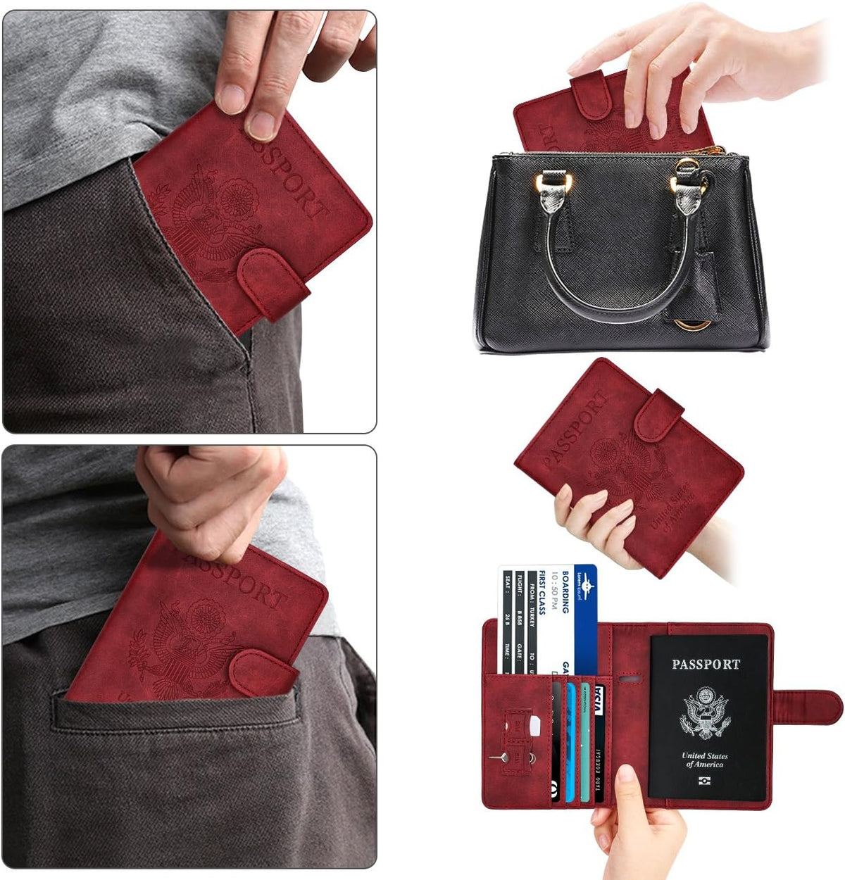 Passport Holder Cover Case RFID Passport Travel Wallet, Red