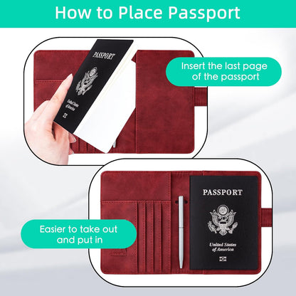 Passport Holder Cover Case RFID Passport Travel Wallet, Red