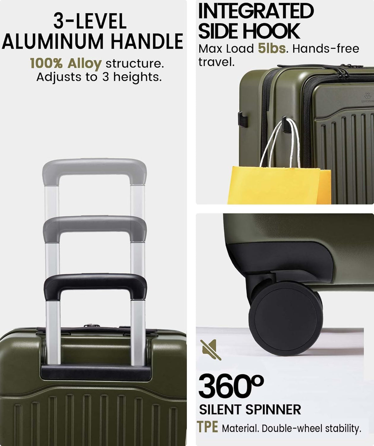 Carry On Luggage 22x14x9 Airline Approved, Expandable Hard Shell Suitcase with Spinner Wheels, USB Charging Port & Front Pocket, PC Hardside Rolling Luggage with TSA Lock for Travel