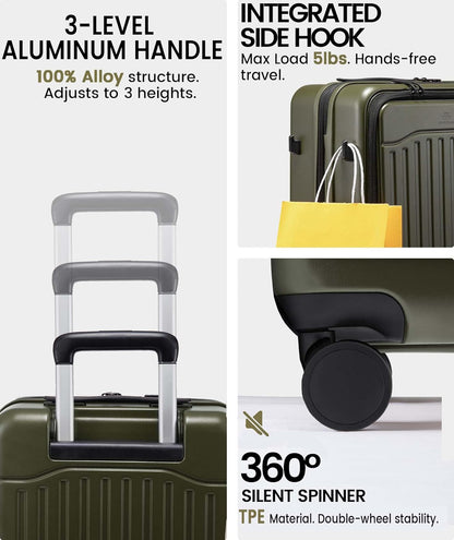 Carry On Luggage 22x14x9 Airline Approved, Expandable Hard Shell Suitcase with Spinner Wheels, USB Charging Port & Front Pocket, PC Hardside Rolling Luggage with TSA Lock for Travel