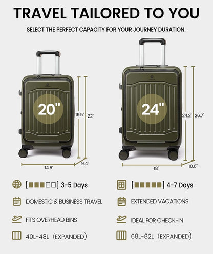 Carry On Luggage 22x14x9 Airline Approved, Expandable Hard Shell Suitcase with Spinner Wheels, USB Charging Port & Front Pocket, PC Hardside Rolling Luggage with TSA Lock for Travel