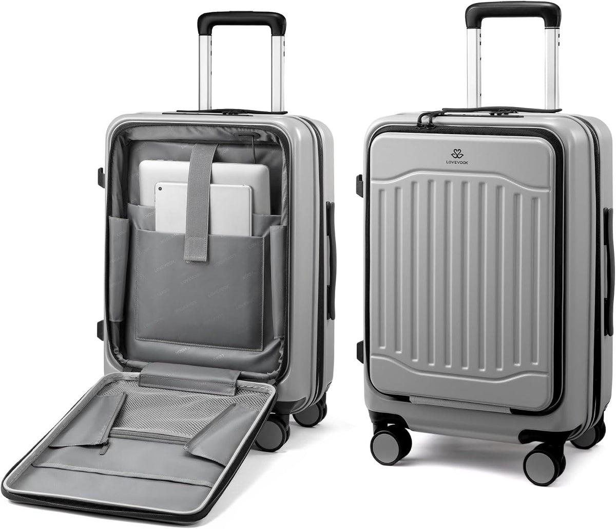 Carry On Luggage 22x14x9 Airline Approved, Expandable Hard Shell Suitcase with Spinner Wheels, USB Charging Port & Front Pocket, PC Hardside Rolling Luggage with TSA Lock for Travel