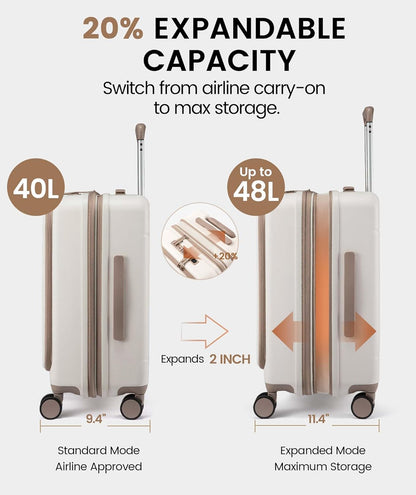 Carry On Luggage 22x14x9 Airline Approved, Expandable Hard Shell Suitcase with Spinner Wheels, USB Charging Port & Front Pocket, PC Hardside Rolling Luggage with TSA Lock for Travel