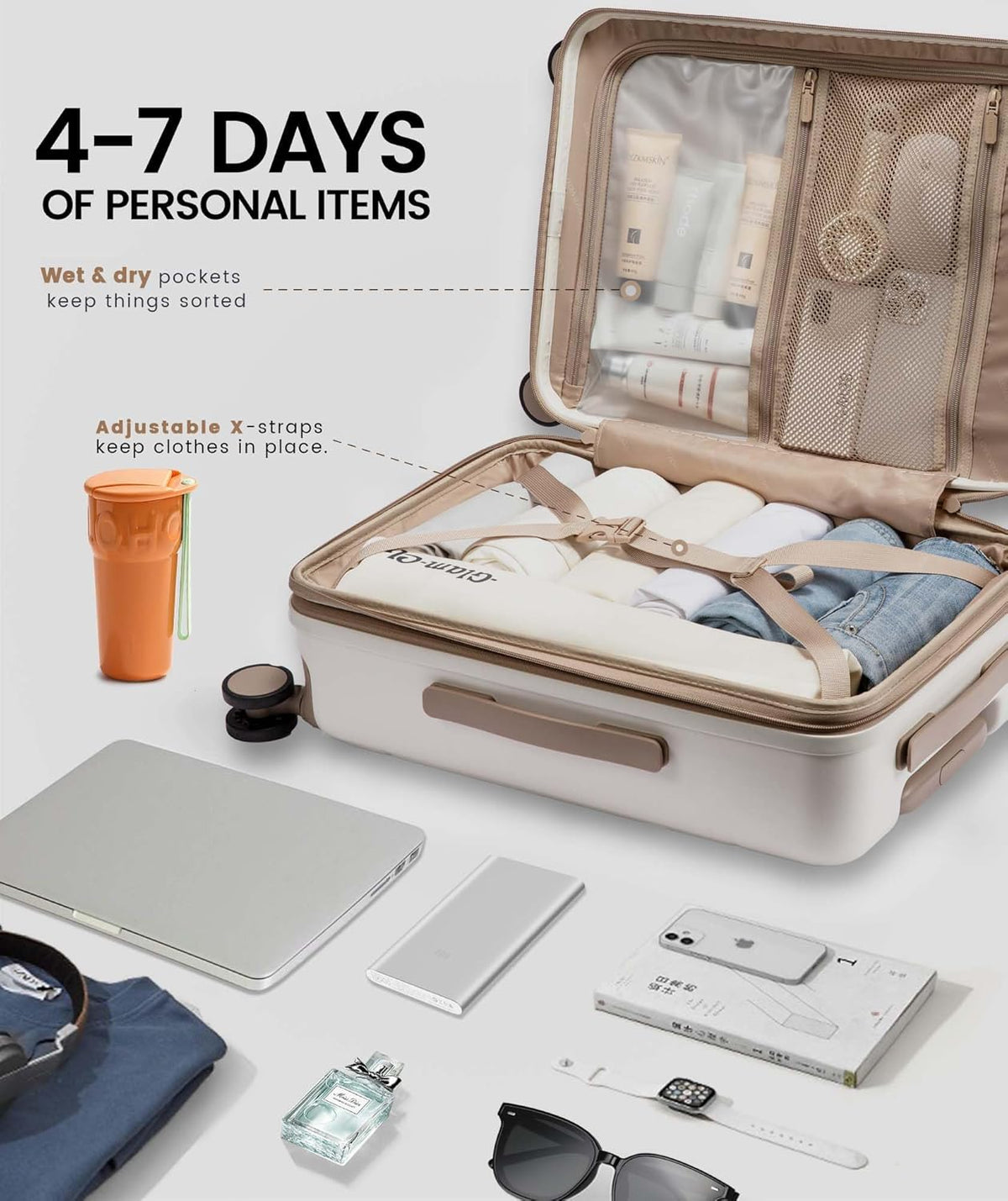 Carry On Luggage 22x14x9 Airline Approved, Expandable Hard Shell Suitcase with Spinner Wheels, USB Charging Port & Front Pocket, PC Hardside Rolling Luggage with TSA Lock for Travel