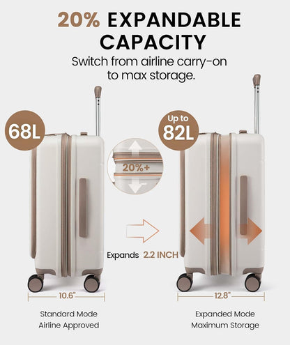 Carry On Luggage 22x14x9 Airline Approved, Expandable Hard Shell Suitcase with Spinner Wheels, USB Charging Port & Front Pocket, PC Hardside Rolling Luggage with TSA Lock for Travel